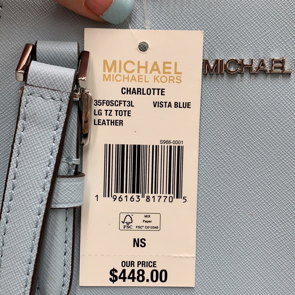 MICHAEL KORS CHARLOTTE LARGE TOP ZIP TOTE VISTA BLUE COLOR - Picture 16 of 16